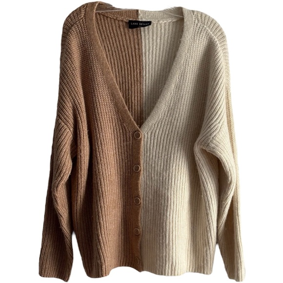 LANE BRYANT Classic Button-Front Colorblock Cardigan in Tan/Cream Size 18/20 - Picture 4 of 8